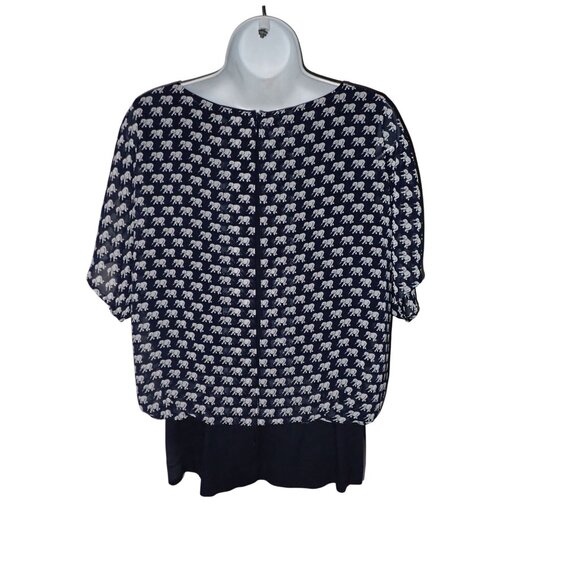 Cabi Top‎ Womens M Blue White Parade Elephant Print Lined Trendy Novelty Career - Picture 4 of 6